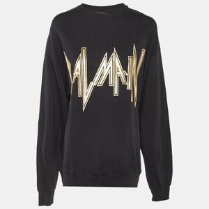 Balmain Black Logo Print Cotton Crew Neck Sweatshirt M